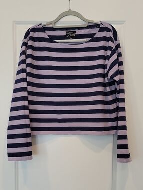 J. Crew Women's Relaxed Cropped Boatneck Top In Lavendar Navy Blue Medium
